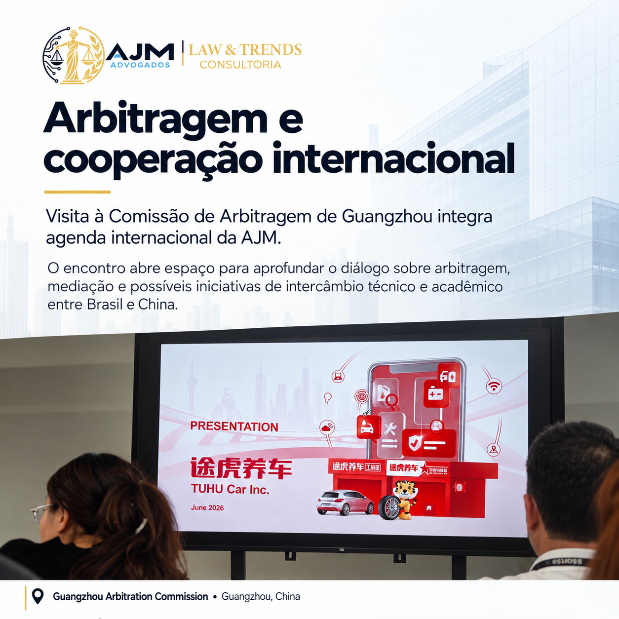 Arbitragem e cooperação internacional: registro de apresentação durante a agenda em Guangzhou.