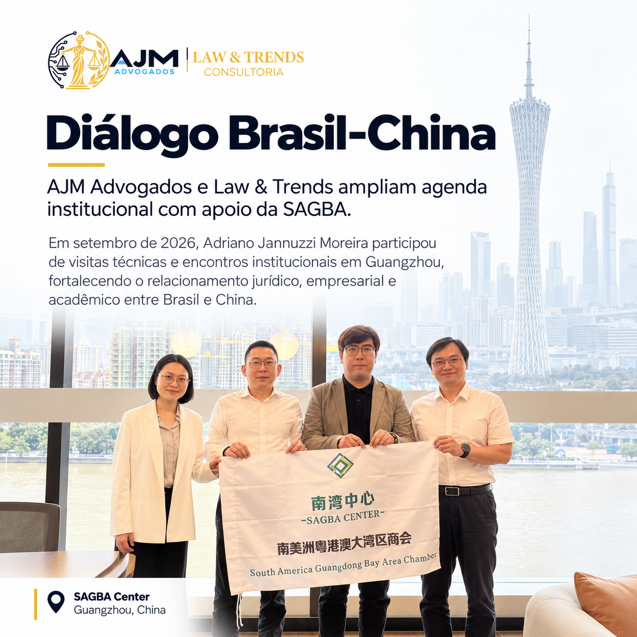 Diálogo Brasil–China: agenda institucional com apoio do SAGBA Center em Guangzhou.